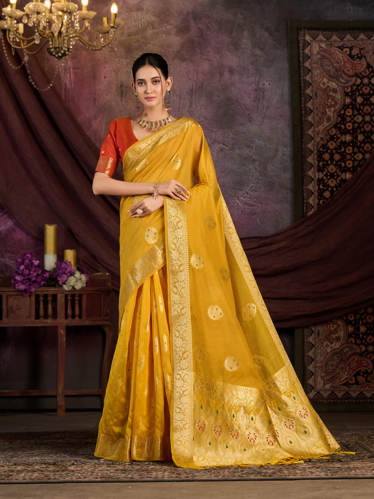 Mimosa Women's Woven Design Bishnupur Art Silk Saree With Blouse Piece : SA0000865YLW