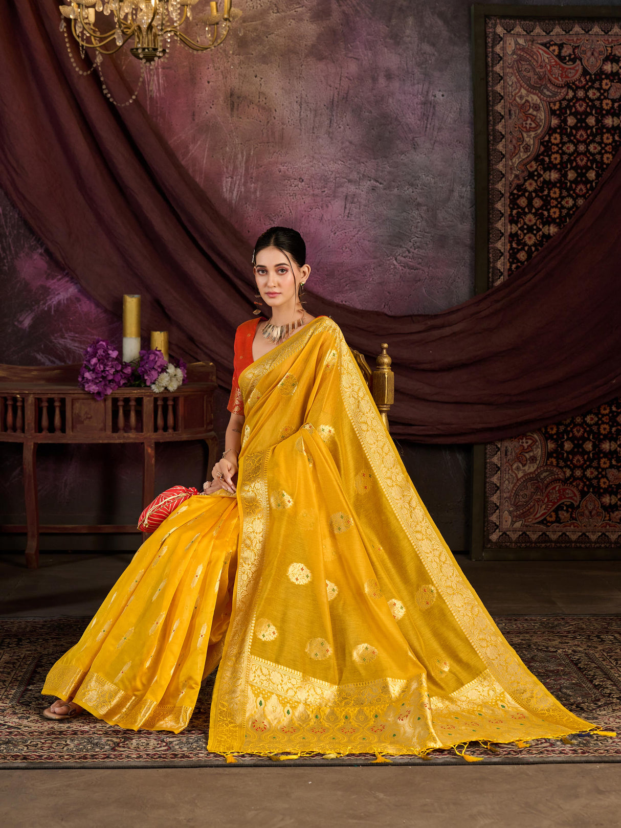 Mimosa Women's Woven Design Bishnupur Art Silk Saree With Blouse Piece : SA0000865YLW