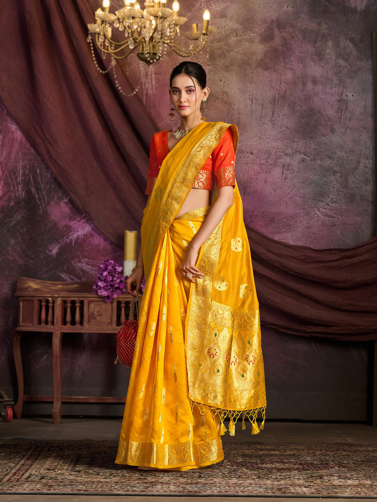 Mimosa Women's Woven Design Bishnupur Art Silk Saree With Blouse Piece : SA0000865YLW