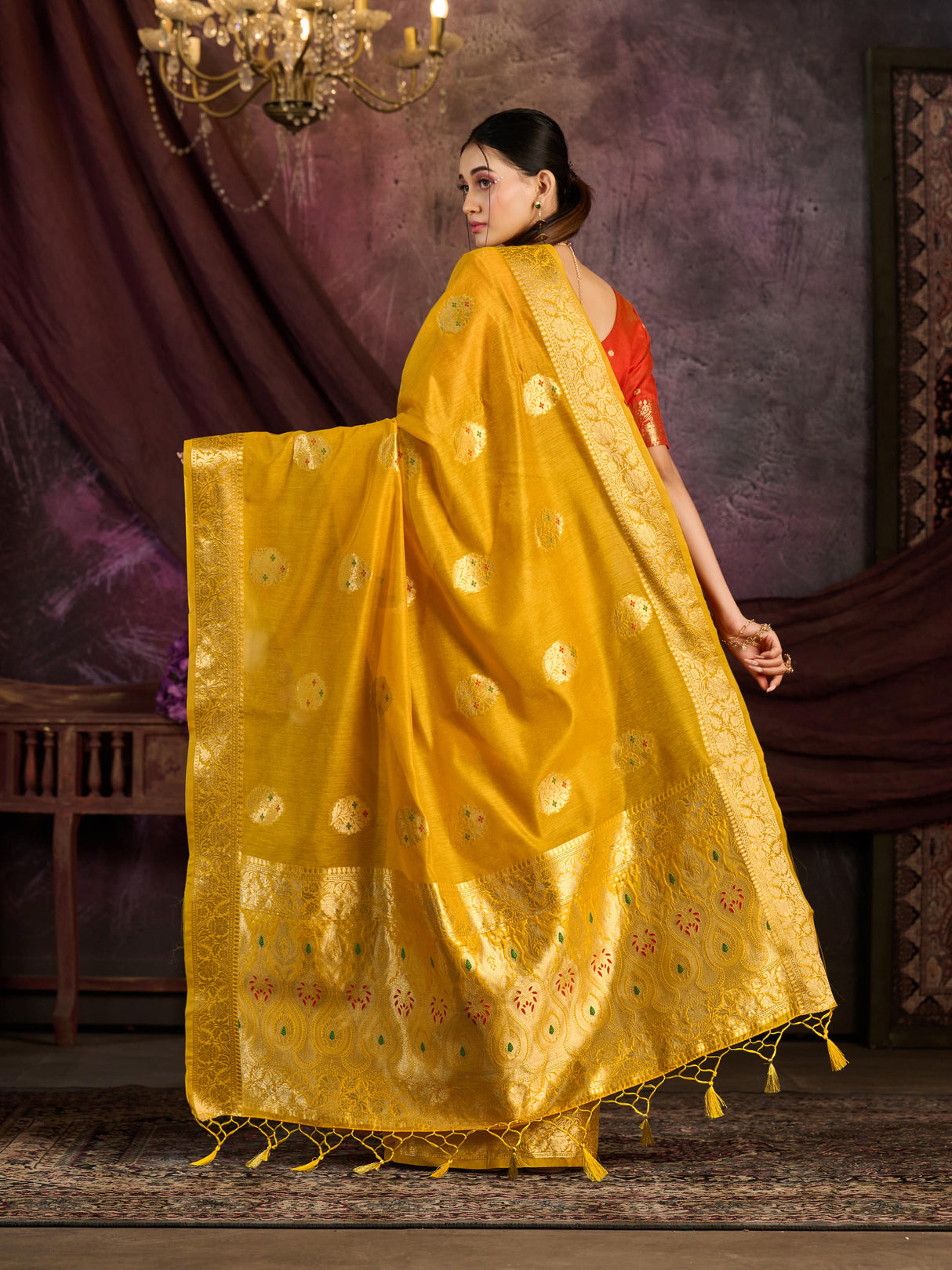 Mimosa Women's Woven Design Bishnupur Art Silk Saree With Blouse Piece : SA0000865YLW