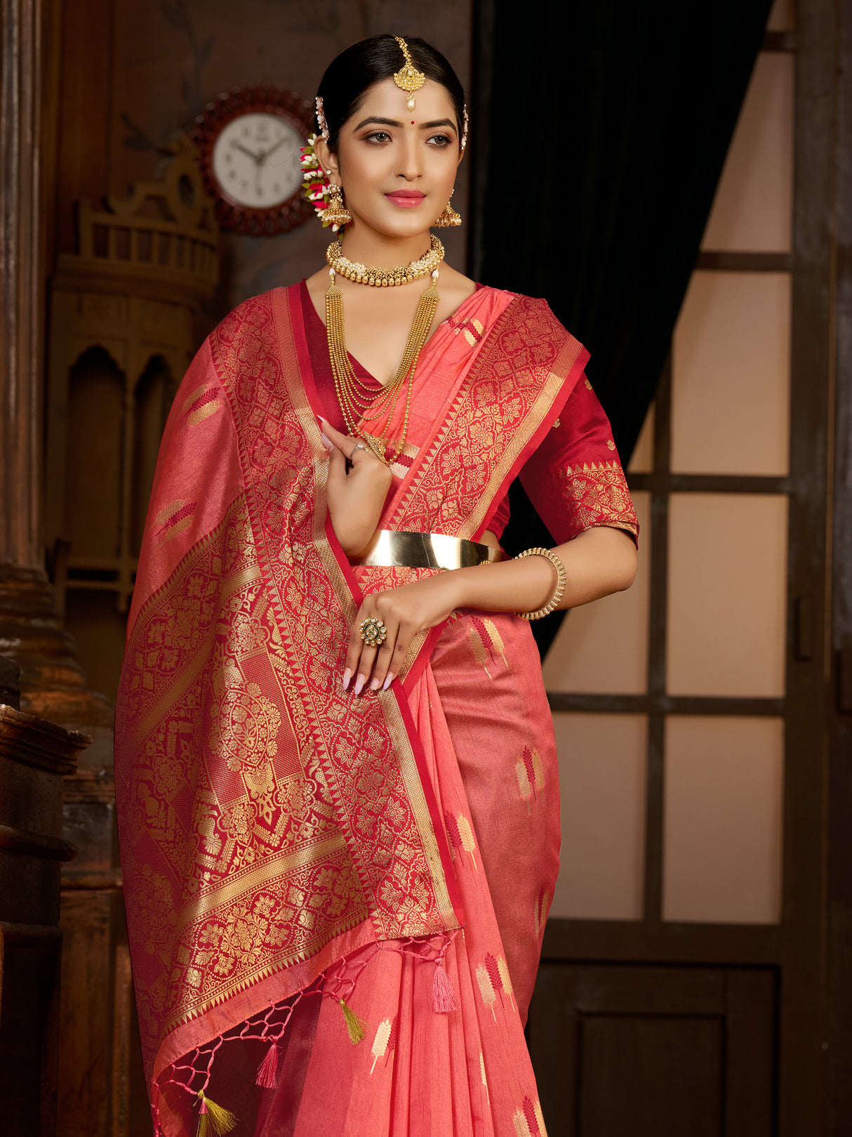 Mimosa Women's Woven Design Bishnupur Art Silk Saree With Blouse Piece : SA0000867PC