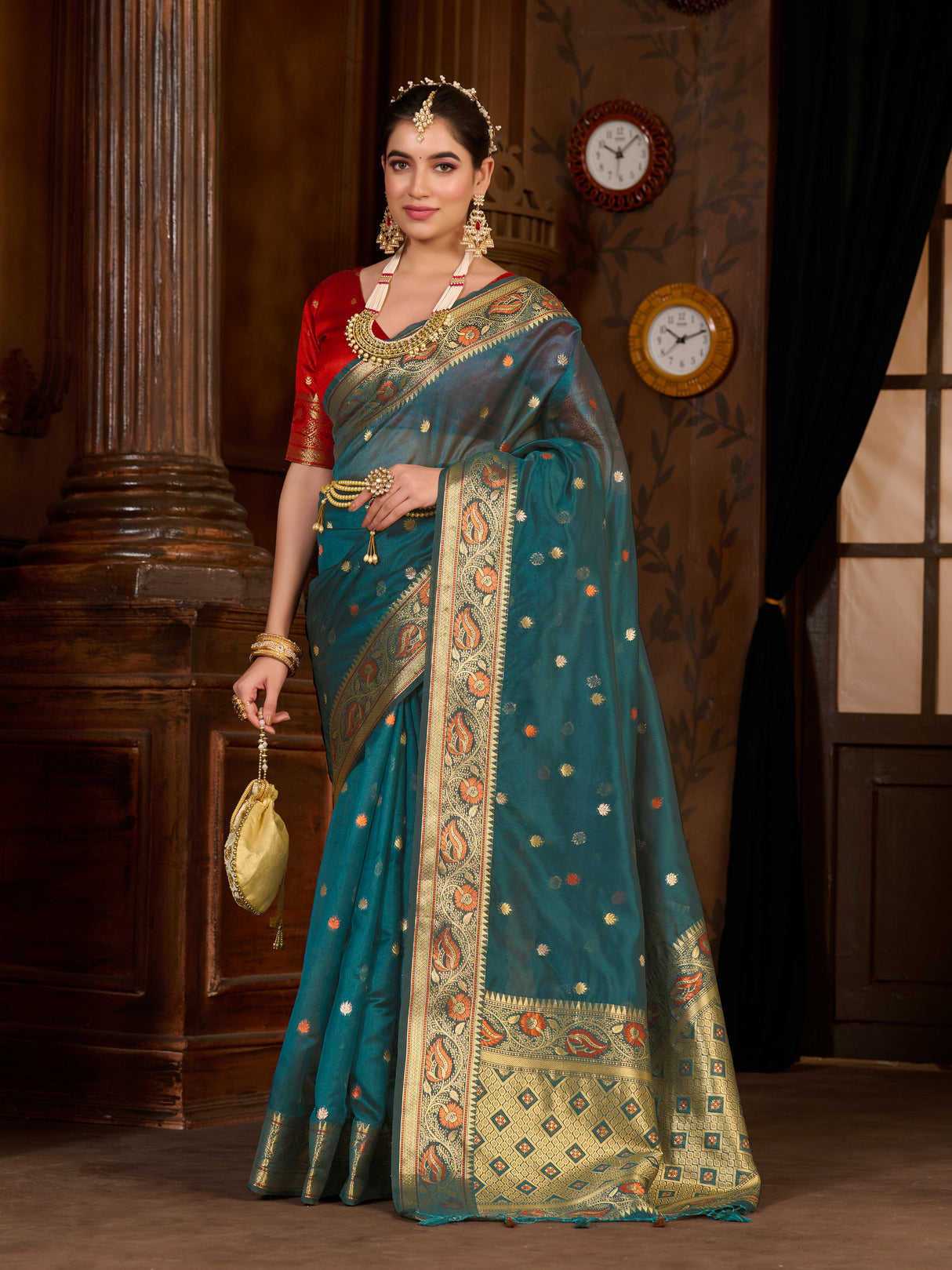 Mimosa Women's Woven Design Kanjivaram Art Silk Saree With Blouse Piece : SA0000868IB