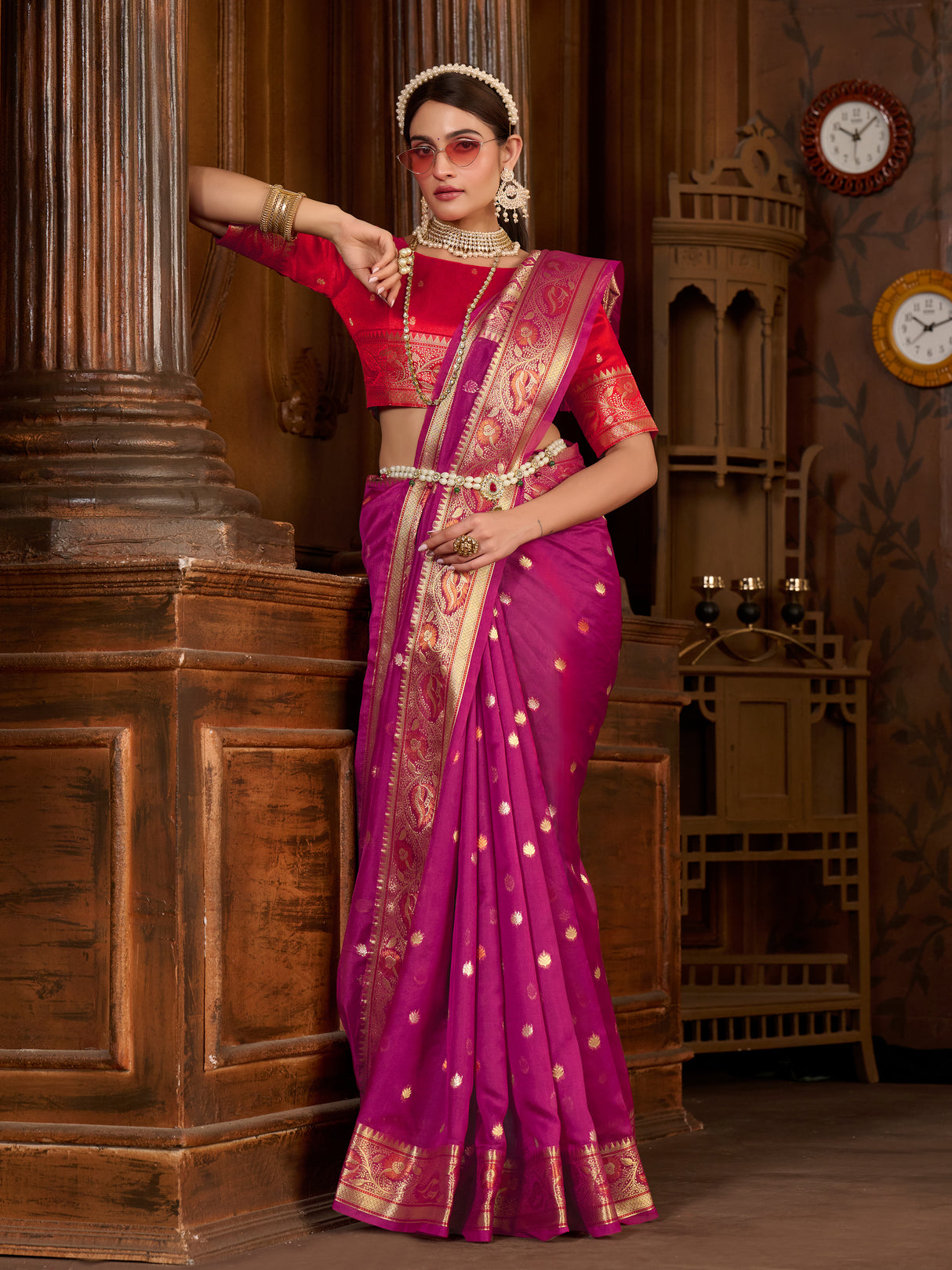 Mimosa Women's Woven Design Kanjivaram Art Silk Saree With Blouse Piece : SA0000868MJ