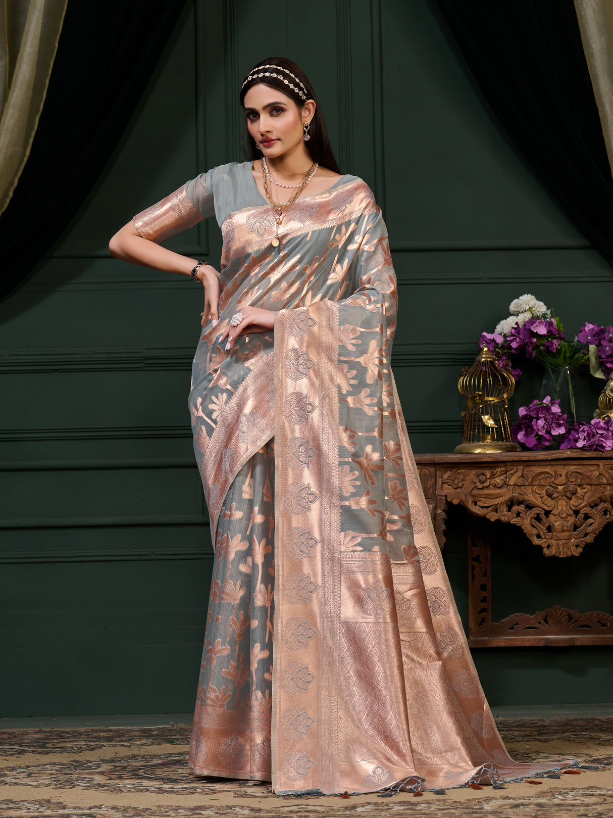 Mimosa Women's Woven Design Banarasi Art Silk Saree With Blouse Piece : SA0000871GY