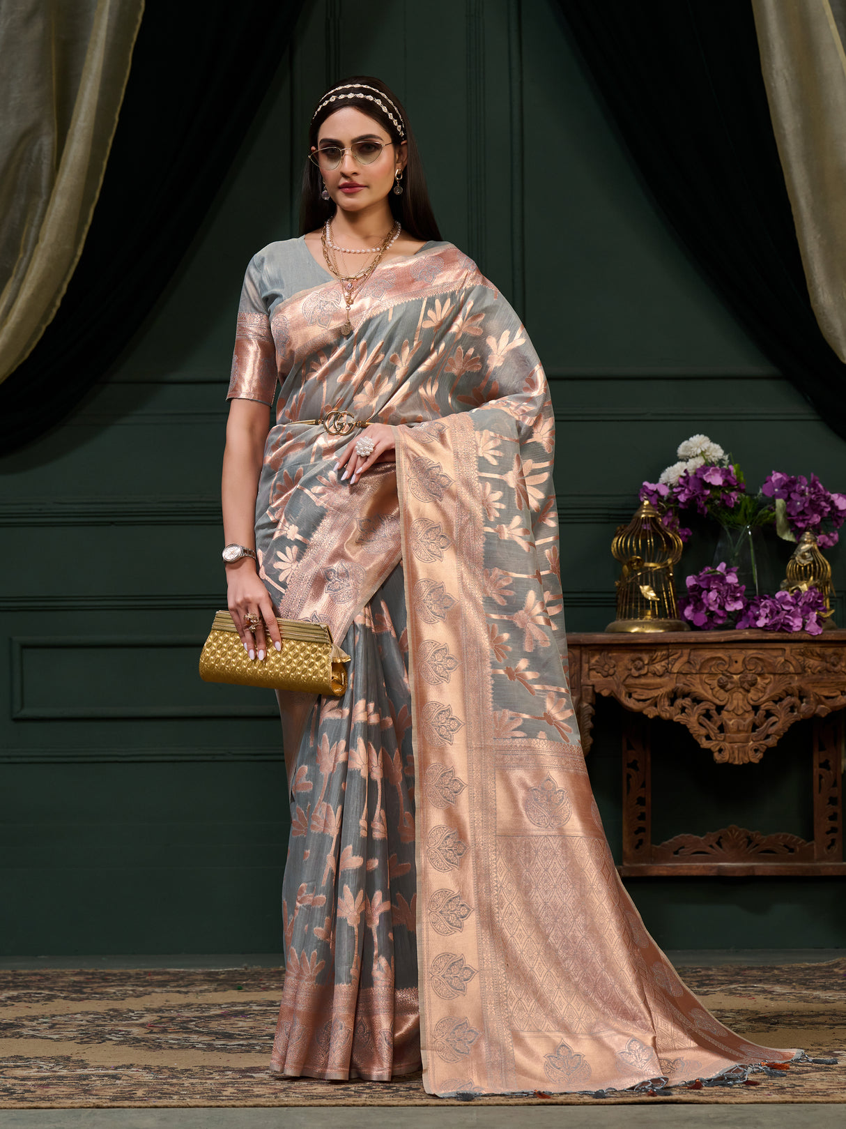 Mimosa Women's Woven Design Banarasi Art Silk Saree With Blouse Piece : SA0000871GY