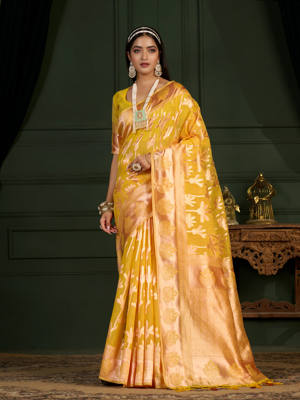 Mimosa Women's Woven Design Banarasi Art Silk Saree With Blouse Piece : SA0000871YLW