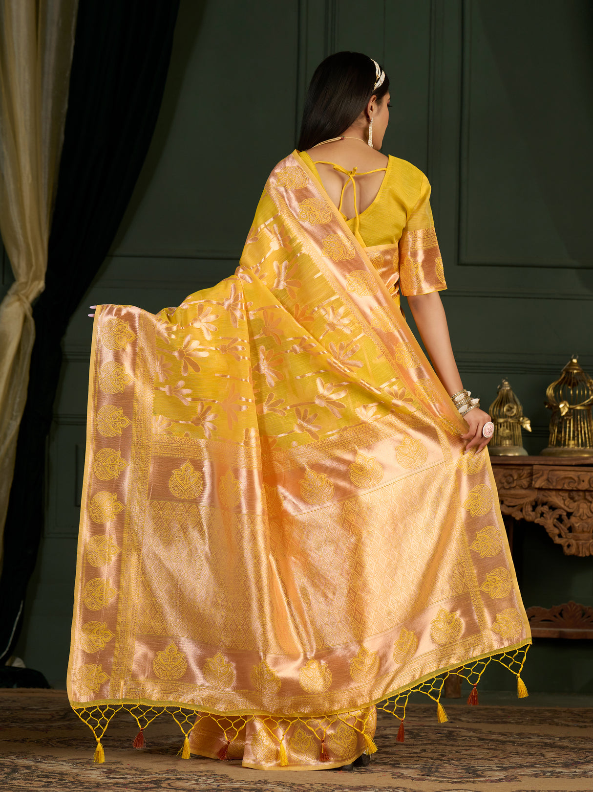 Mimosa Women's Woven Design Banarasi Art Silk Saree With Blouse Piece : SA0000871YLW