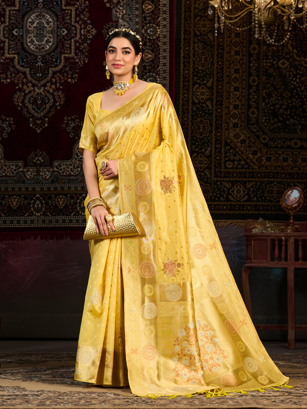 Mimosa Women's Woven Design Kanjivaram Art Silk Saree With Blouse Piece : SA0000888LM