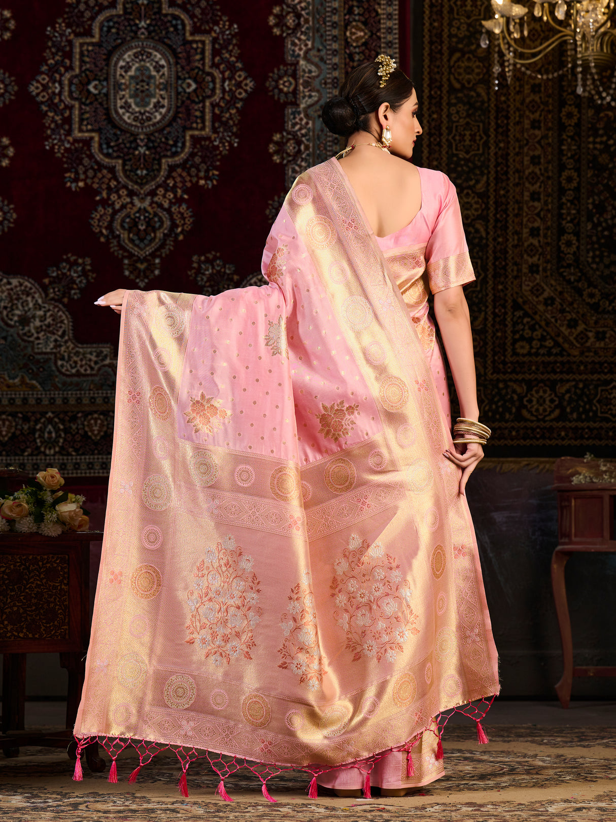 Mimosa Women's Woven Design Kanjivaram Art Silk Saree With Blouse Piece : SA0000888PNK