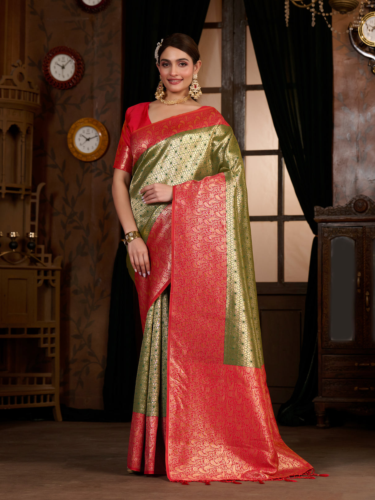 Mimosa Women's Woven Design Kanjivaram Art Silk Saree With Blouse Piece : SA0000892BG