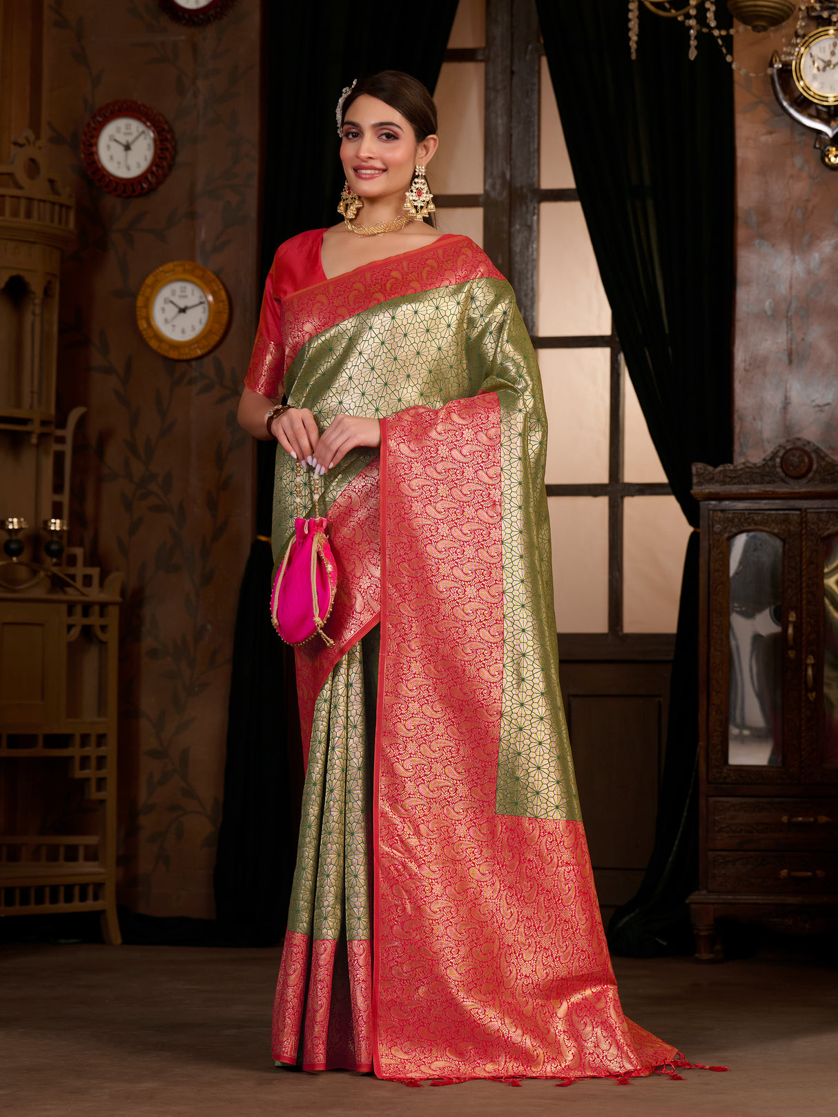 Mimosa Women's Woven Design Kanjivaram Art Silk Saree With Blouse Piece : SA0000892BG