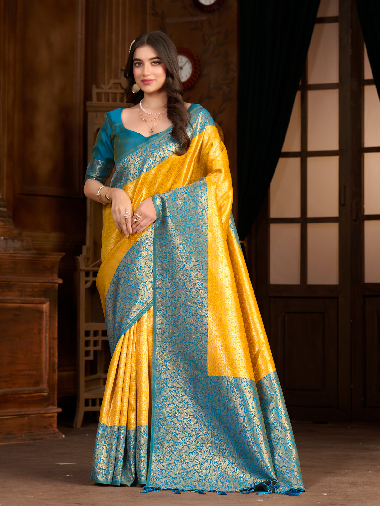 Mimosa Women's Woven Design Kanjivaram Art Silk Saree With Blouse Piece : SA0000892LM