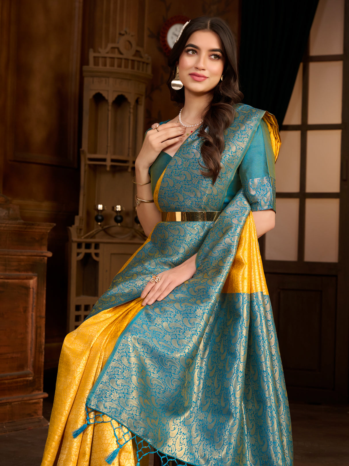 Mimosa Women's Woven Design Kanjivaram Art Silk Saree With Blouse Piece : SA0000892LM