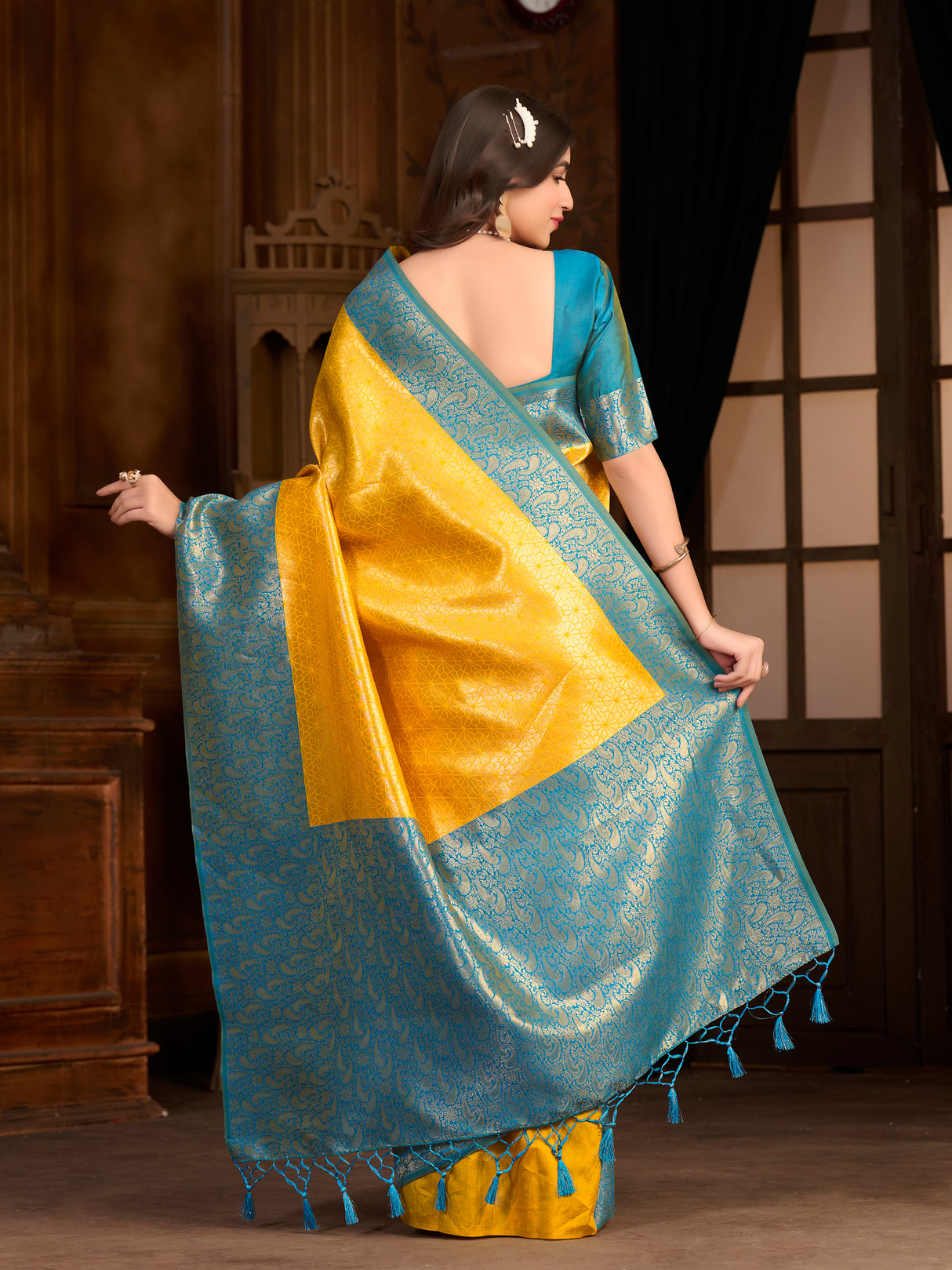 Mimosa Women's Woven Design Kanjivaram Art Silk Saree With Blouse Piece : SA0000892LM