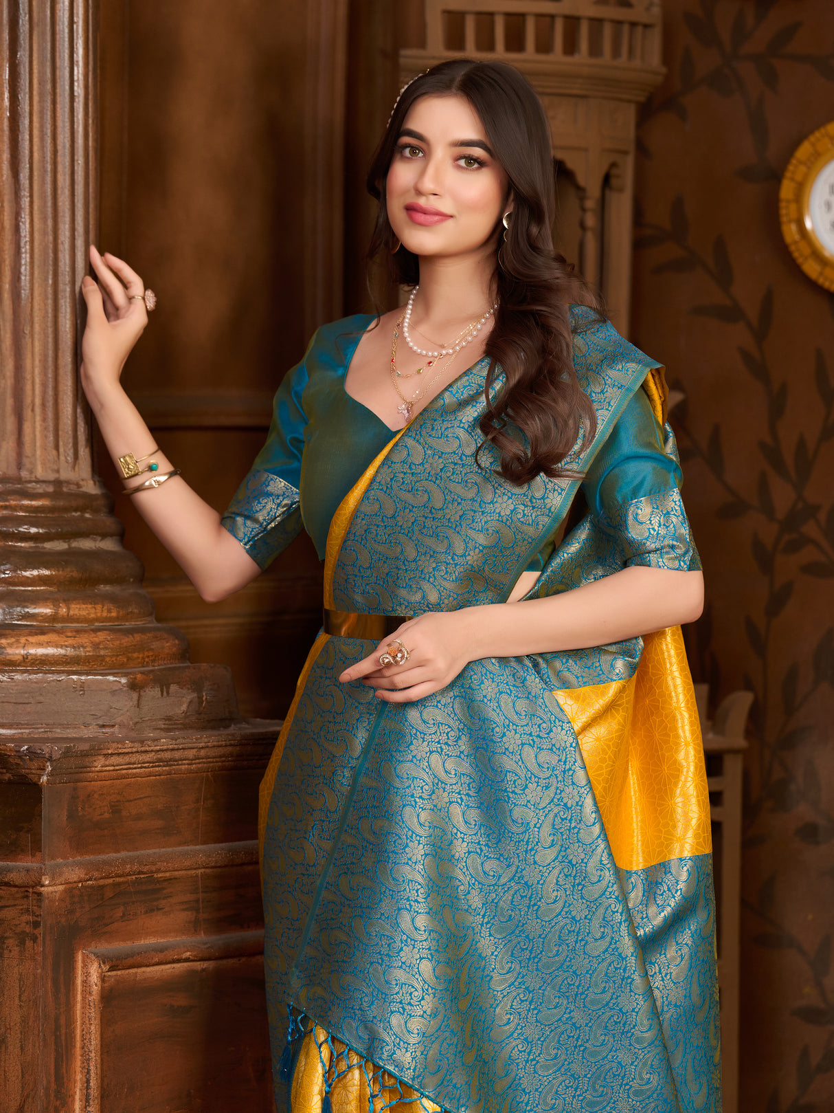 Mimosa Women's Woven Design Kanjivaram Art Silk Saree With Blouse Piece : SA0000892LM