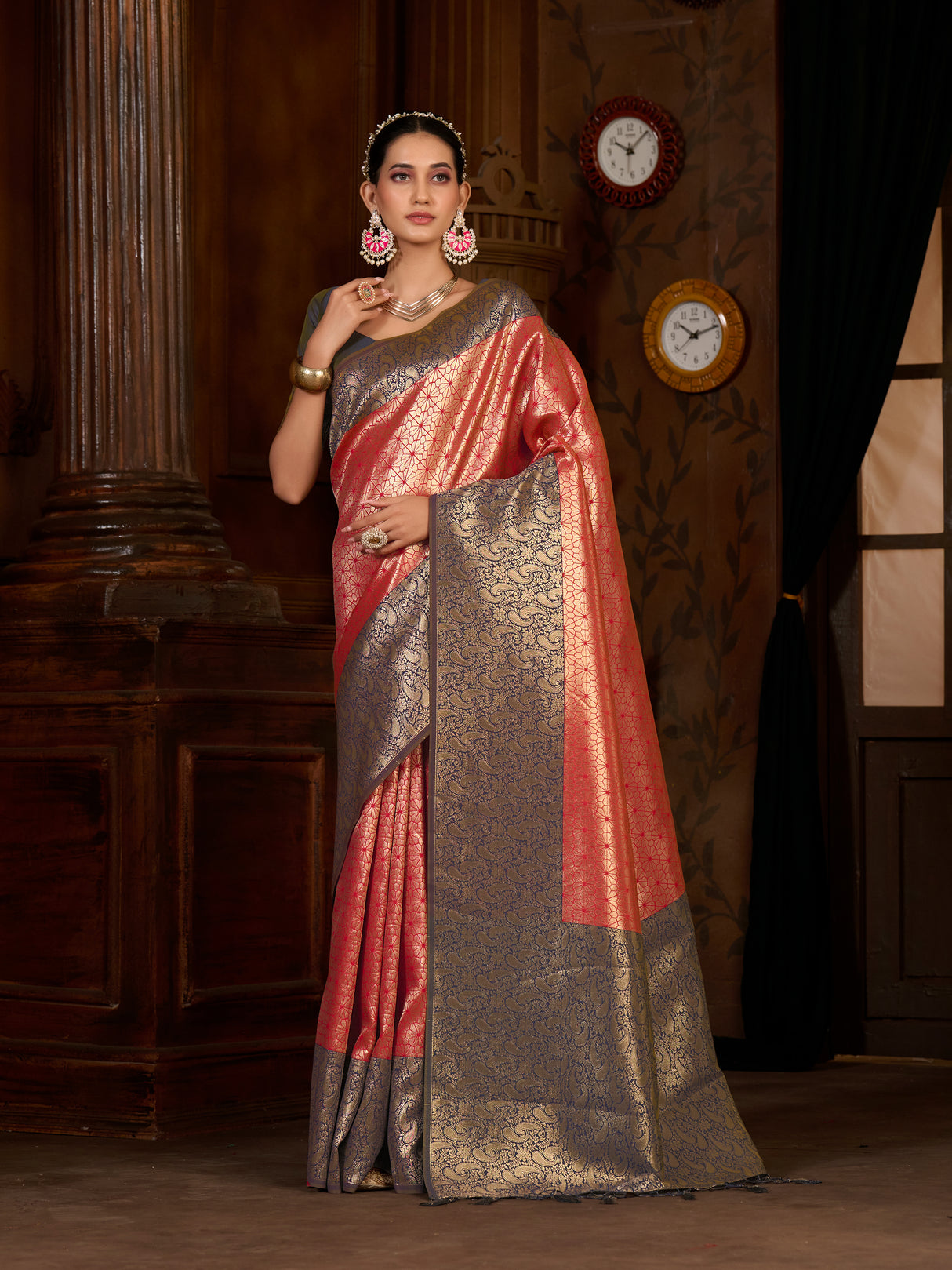 Mimosa Women's Woven Design Kanjivaram Art Silk Saree With Blouse Piece : SA0000892RN