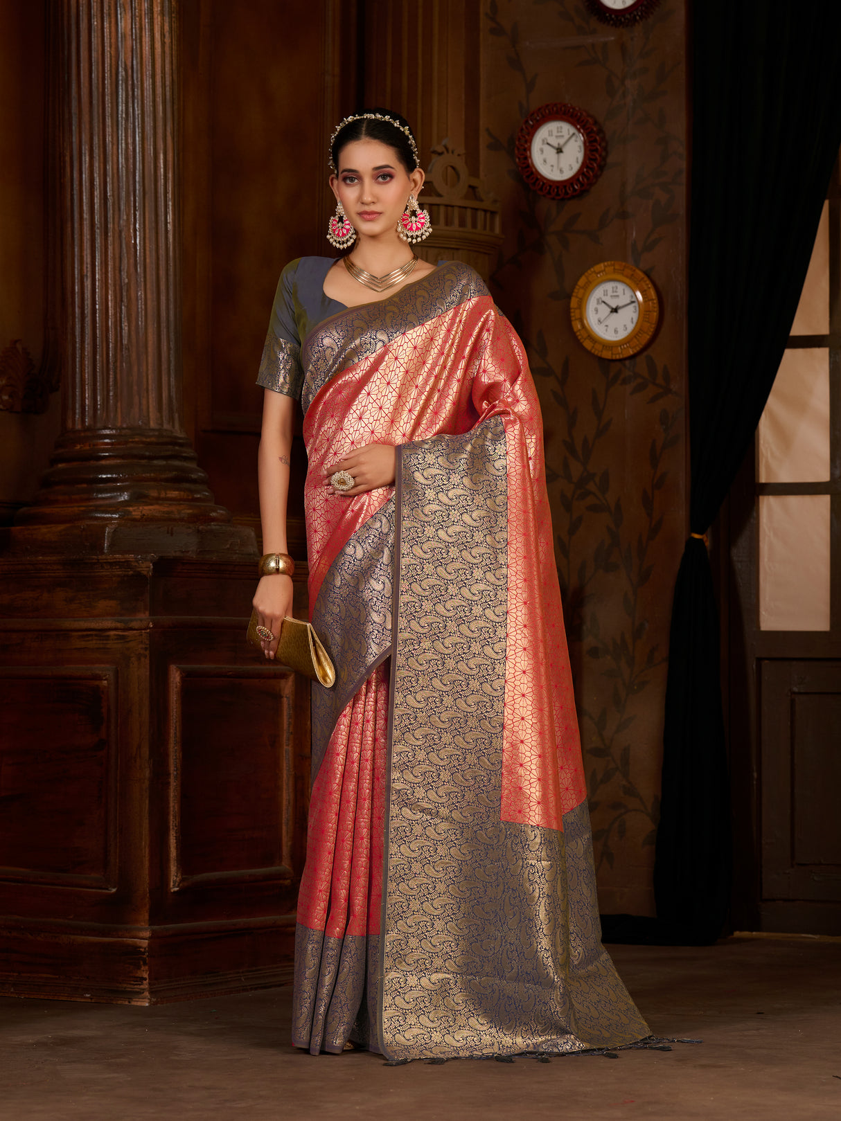 Mimosa Women's Woven Design Kanjivaram Art Silk Saree With Blouse Piece : SA0000892RN
