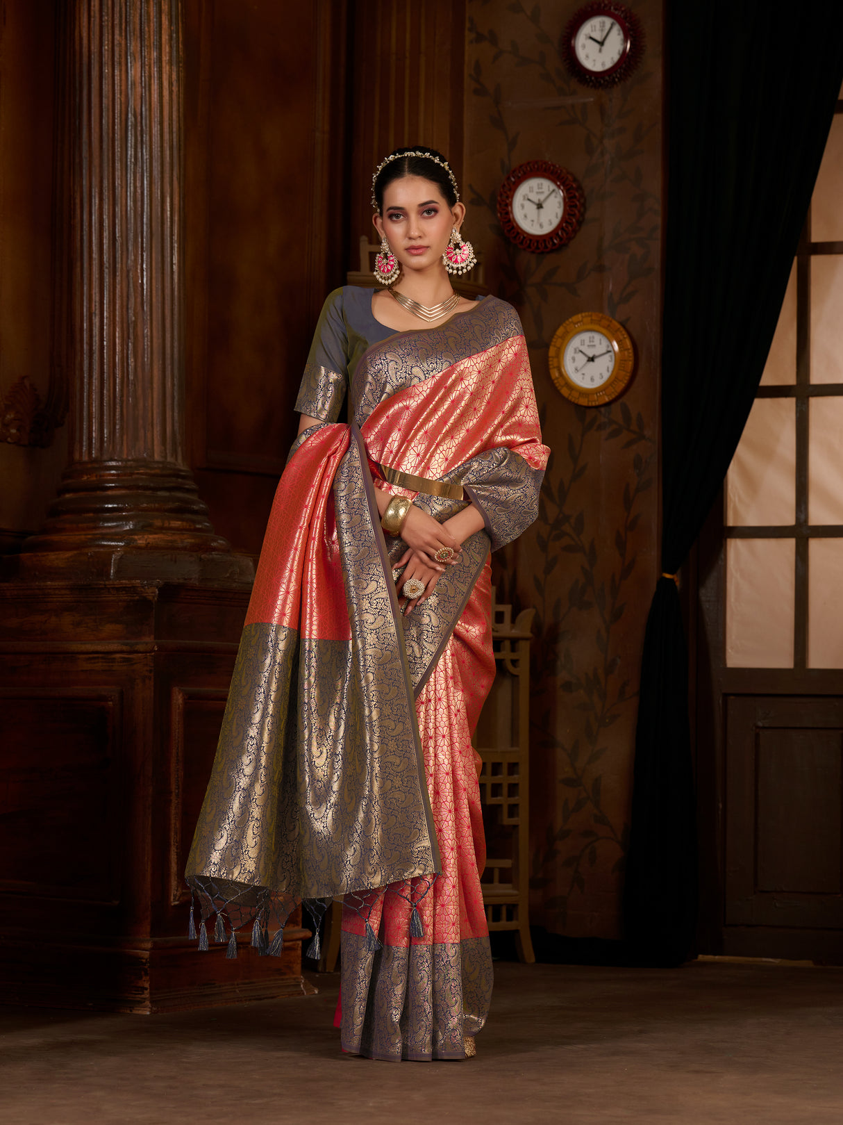 Mimosa Women's Woven Design Kanjivaram Art Silk Saree With Blouse Piece : SA0000892RN