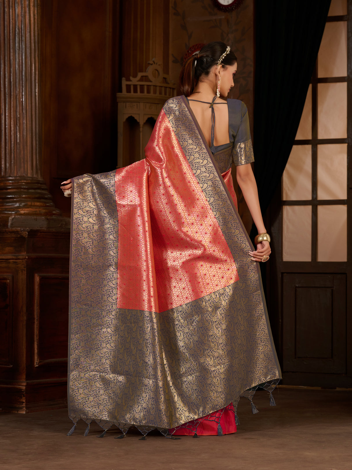 Mimosa Women's Woven Design Kanjivaram Art Silk Saree With Blouse Piece : SA0000892RN