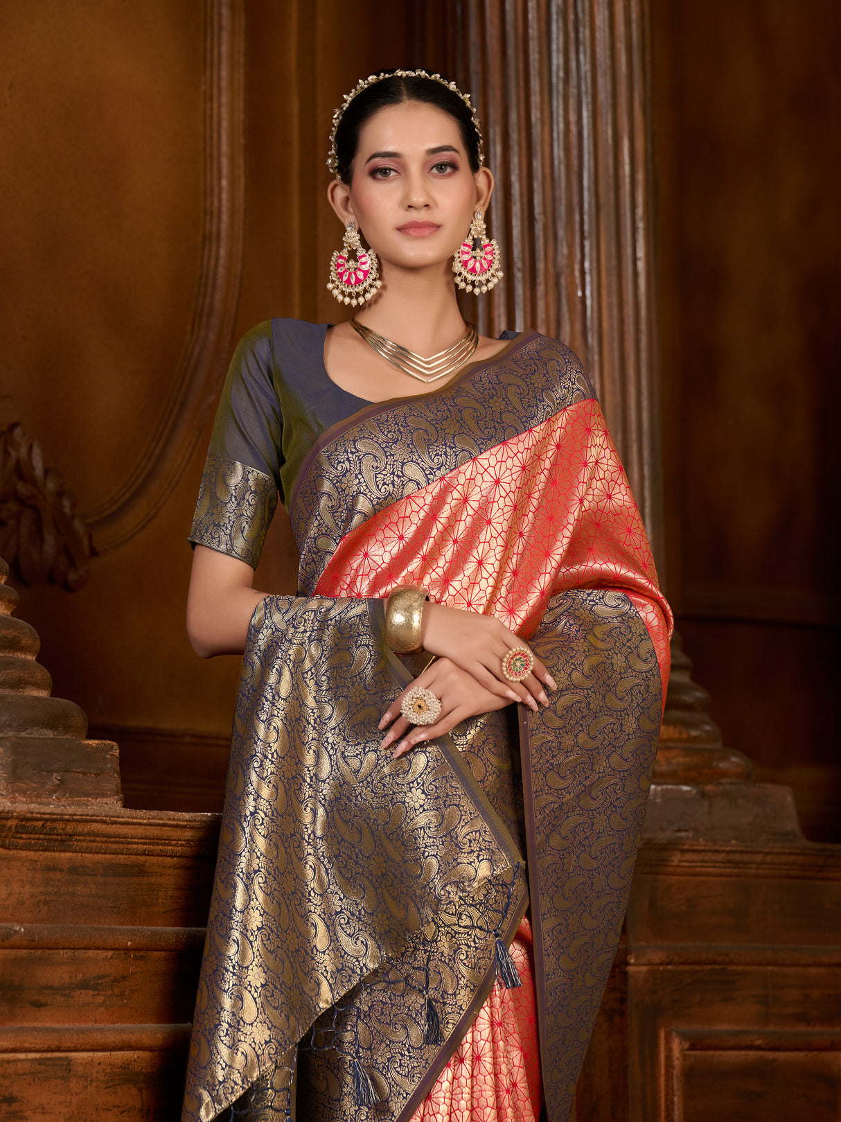 Mimosa Women's Woven Design Kanjivaram Art Silk Saree With Blouse Piece : SA0000892RN