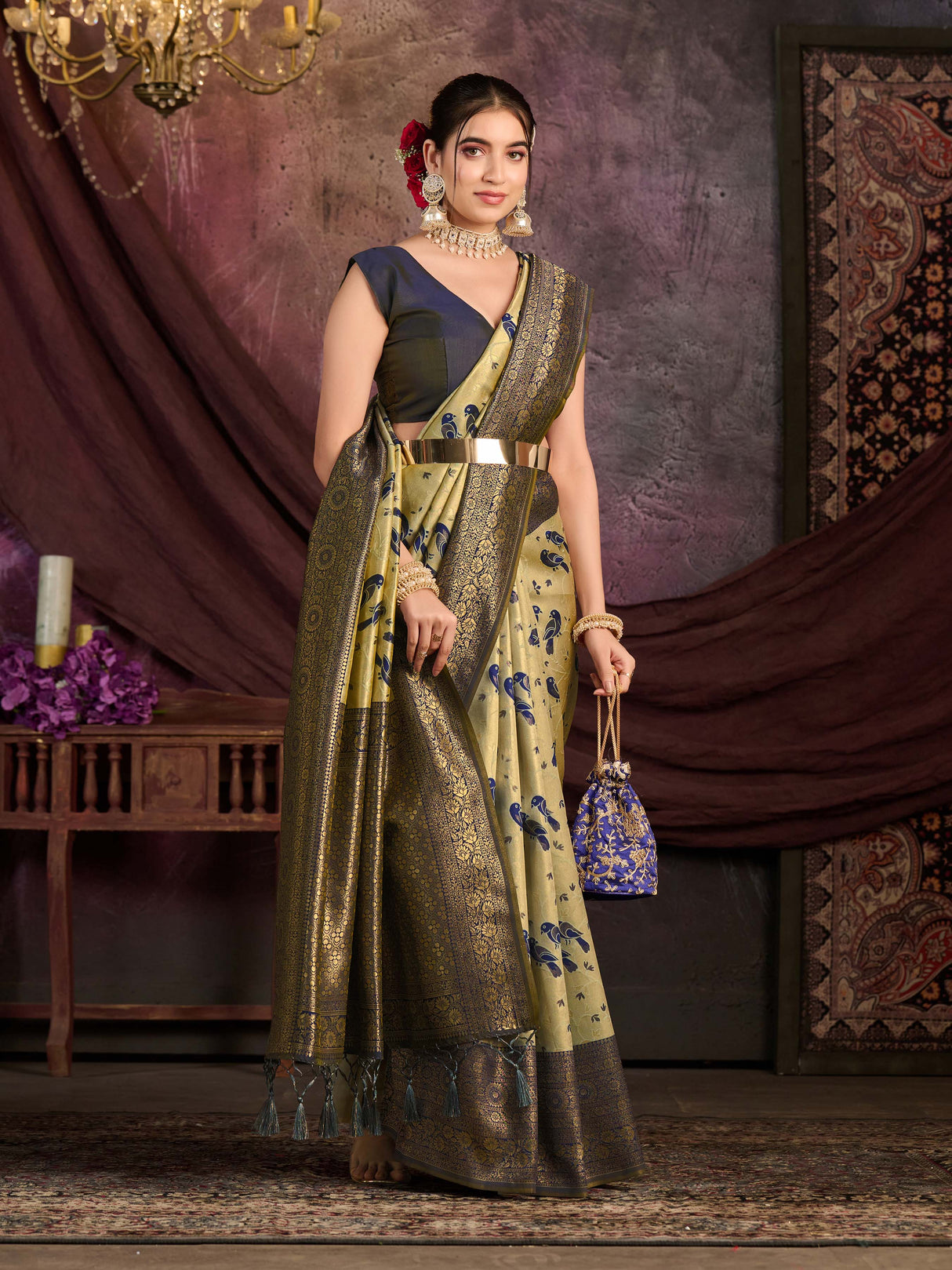 Mimosa Women's Woven Design Kanjivaram Art Silk Saree With Blouse Piece : SA0000899GY