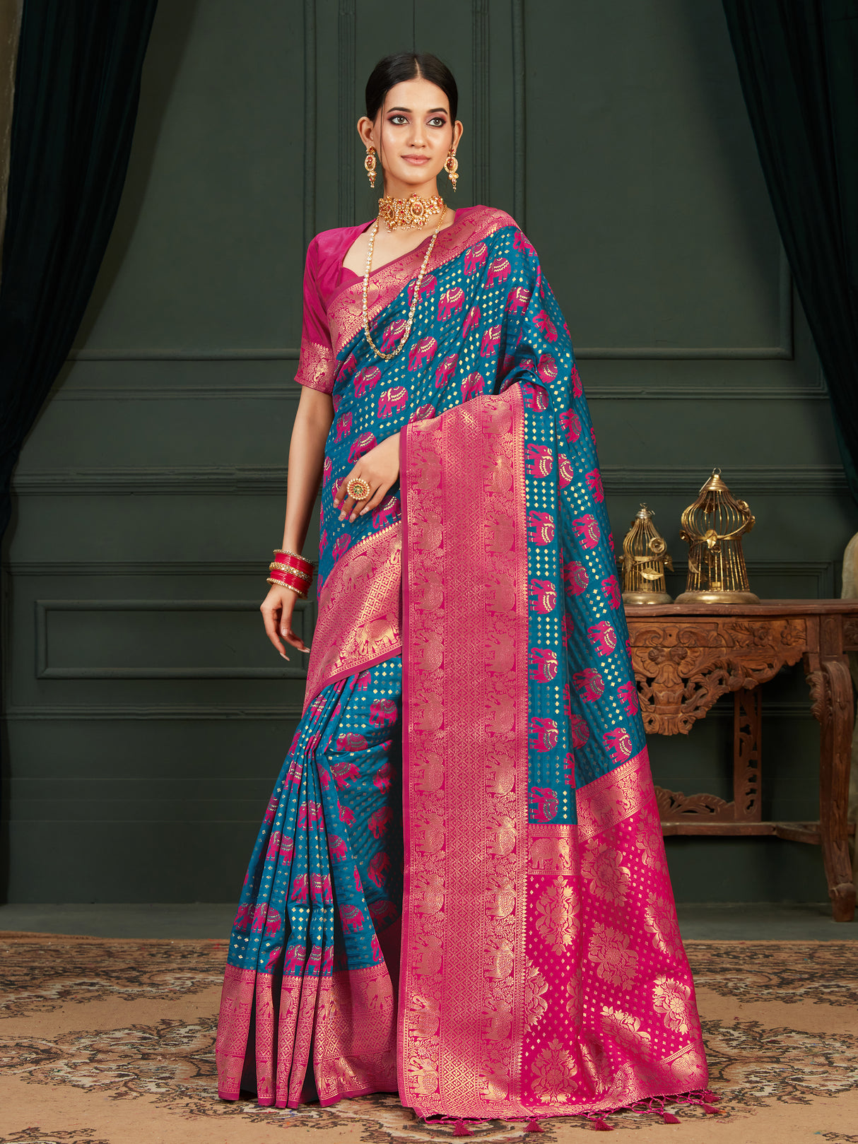 Mimosa Women's Woven Design Kanjivaram Art Silk Saree With Blouse Piece : SA0000901IB