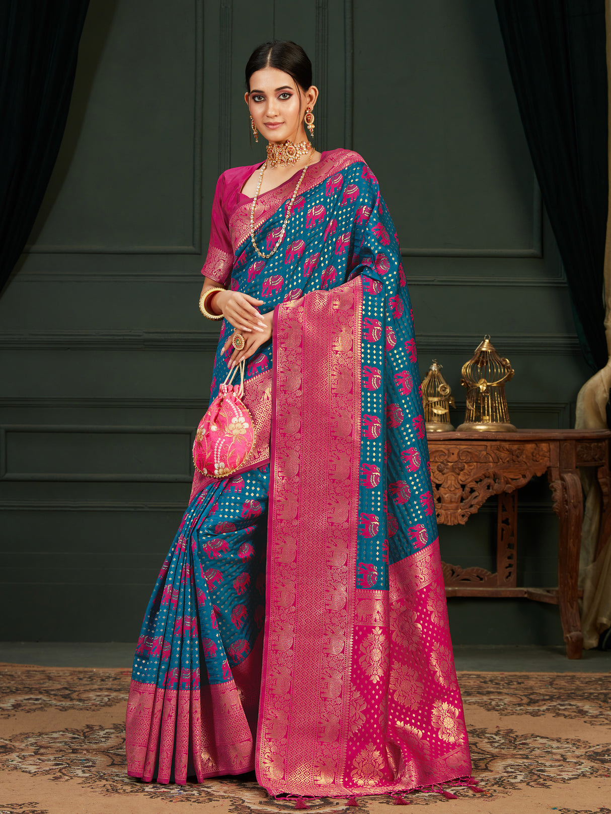 Mimosa Women's Woven Design Kanjivaram Art Silk Saree With Blouse Piece : SA0000901IB
