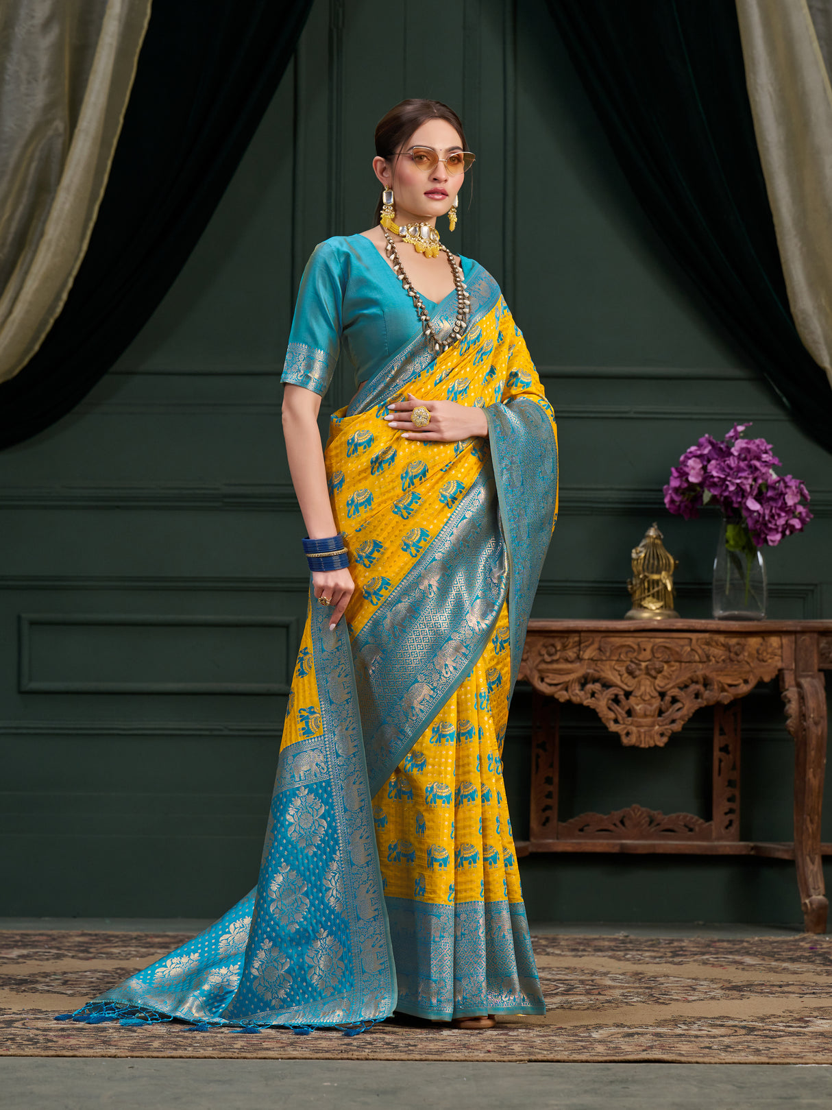 Mimosa Women's Woven Design Kanjivaram Art Silk Saree With Blouse Piece : SA0000901LM