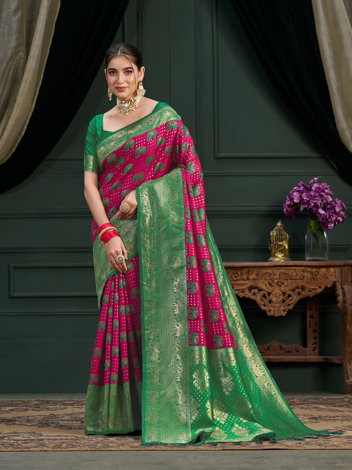 Mimosa Women's Woven Design Kanjivaram Art Silk Saree With Blouse Piece : SA0000901RN