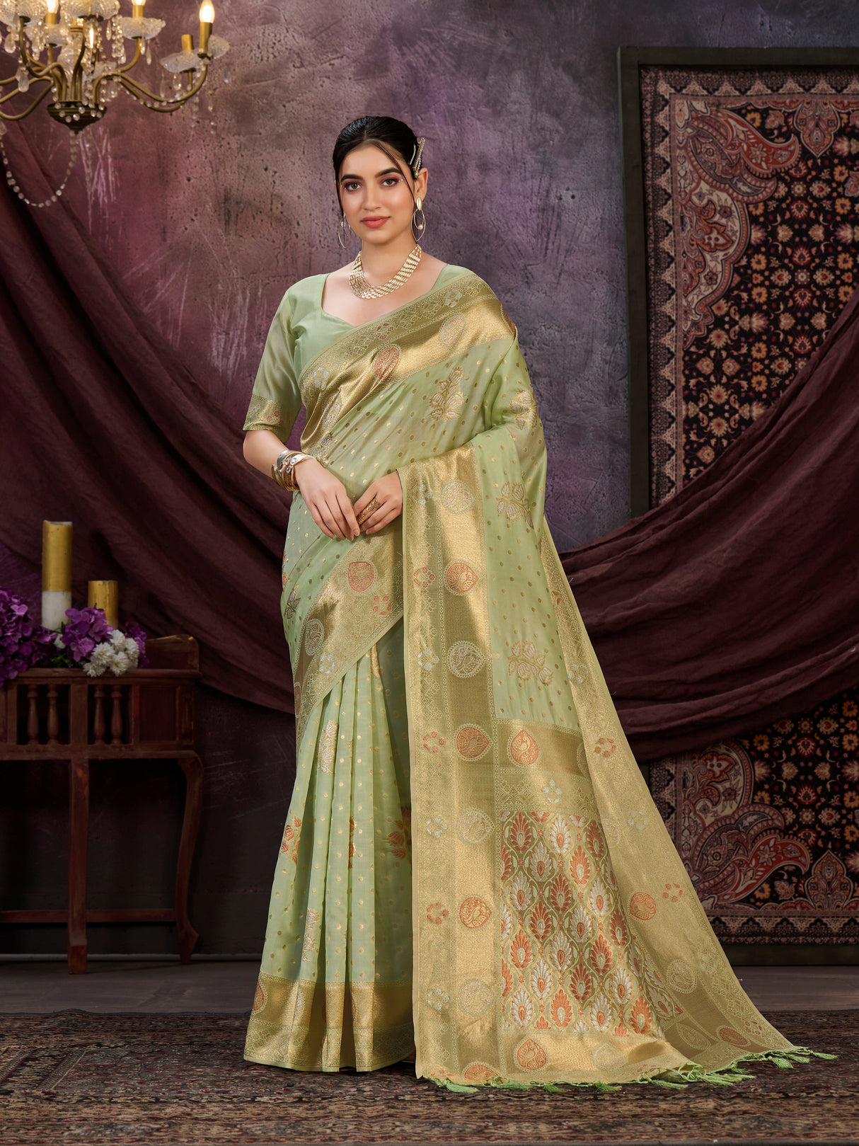 Mimosa Women's Woven Design Kanjivaram Art Silk Saree With Blouse Piece : SA0000905PS