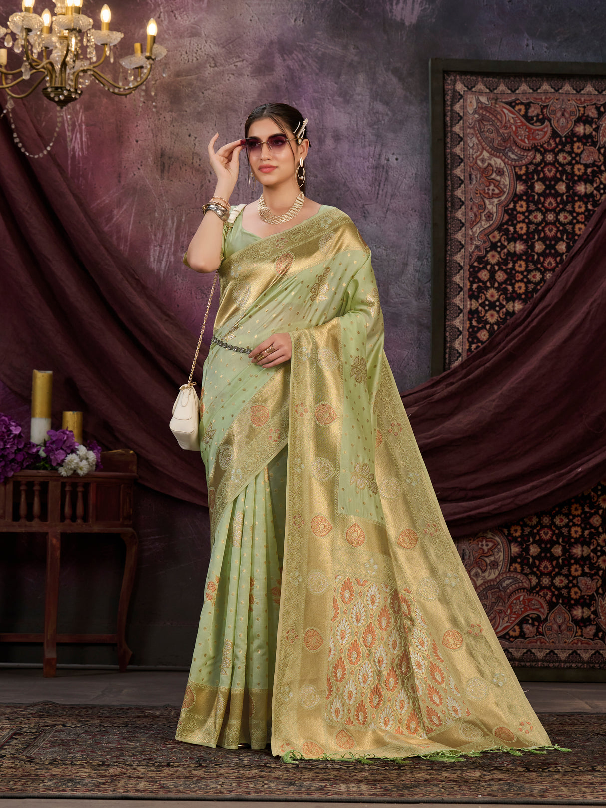 Mimosa Women's Woven Design Kanjivaram Art Silk Saree With Blouse Piece : SA0000905PS