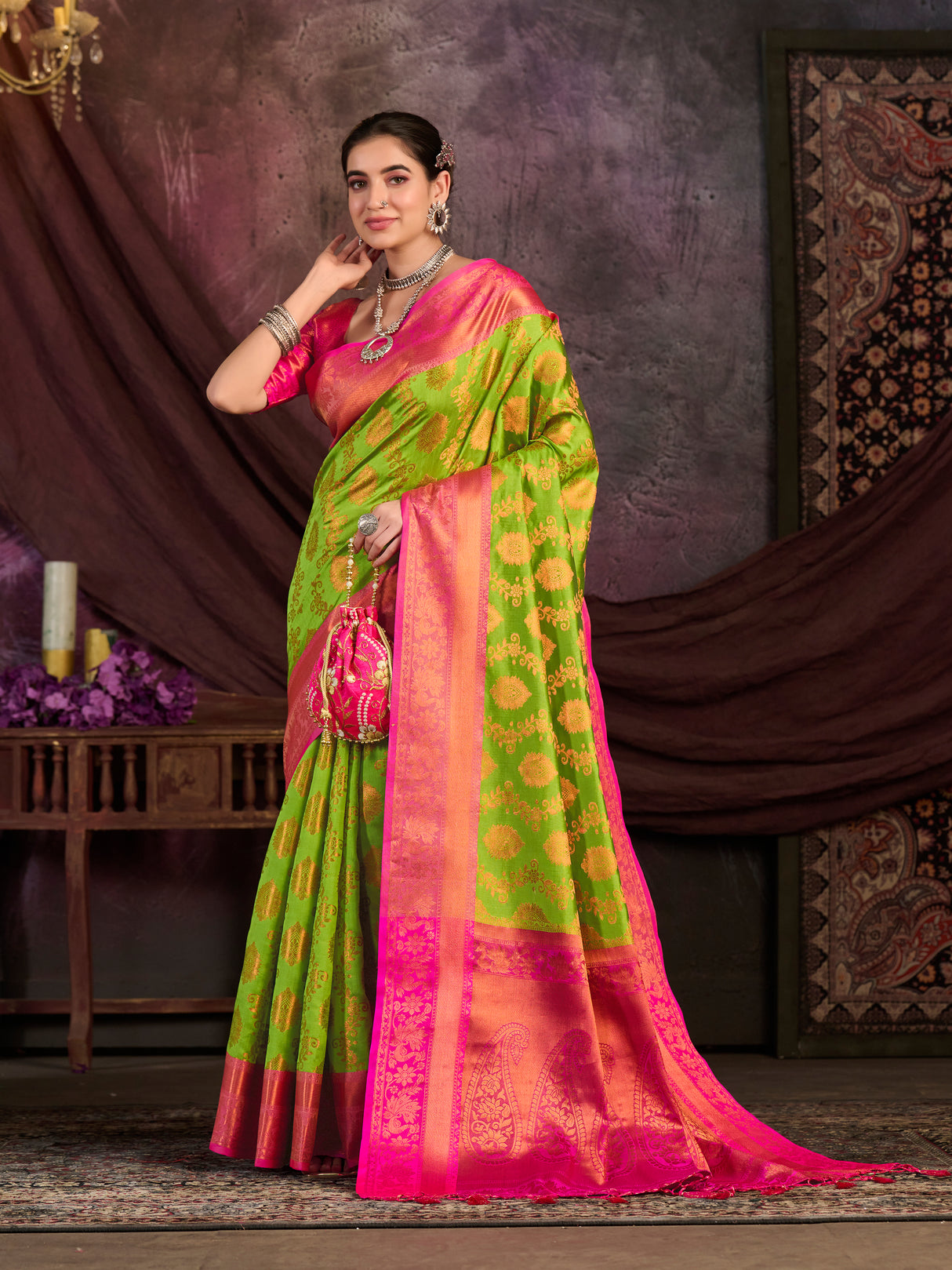 Mimosa Women's Woven Design Kanjivaram Art Silk Saree With Blouse Piece : SA0000913OL