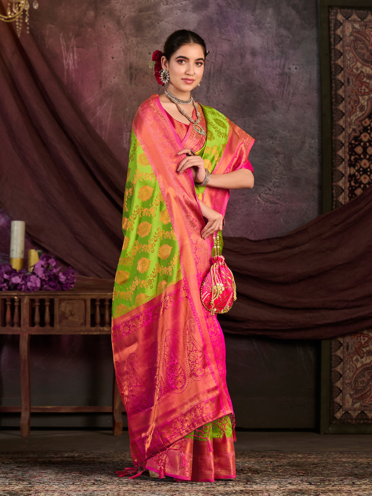 Mimosa Women's Woven Design Kanjivaram Art Silk Saree With Blouse Piece : SA0000913OL