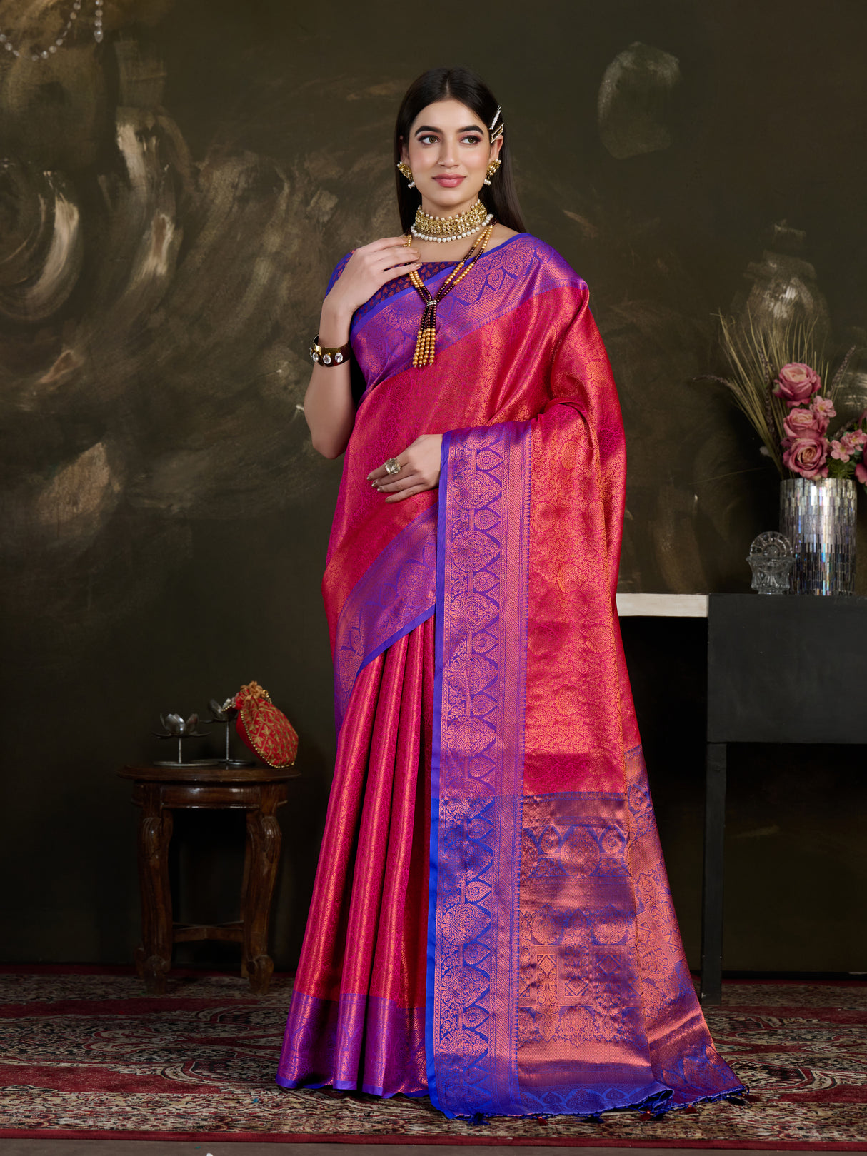 Mimosa Women's Woven Design Kanjivaram Art Silk Saree With Blouse Piece : SA0000915RN