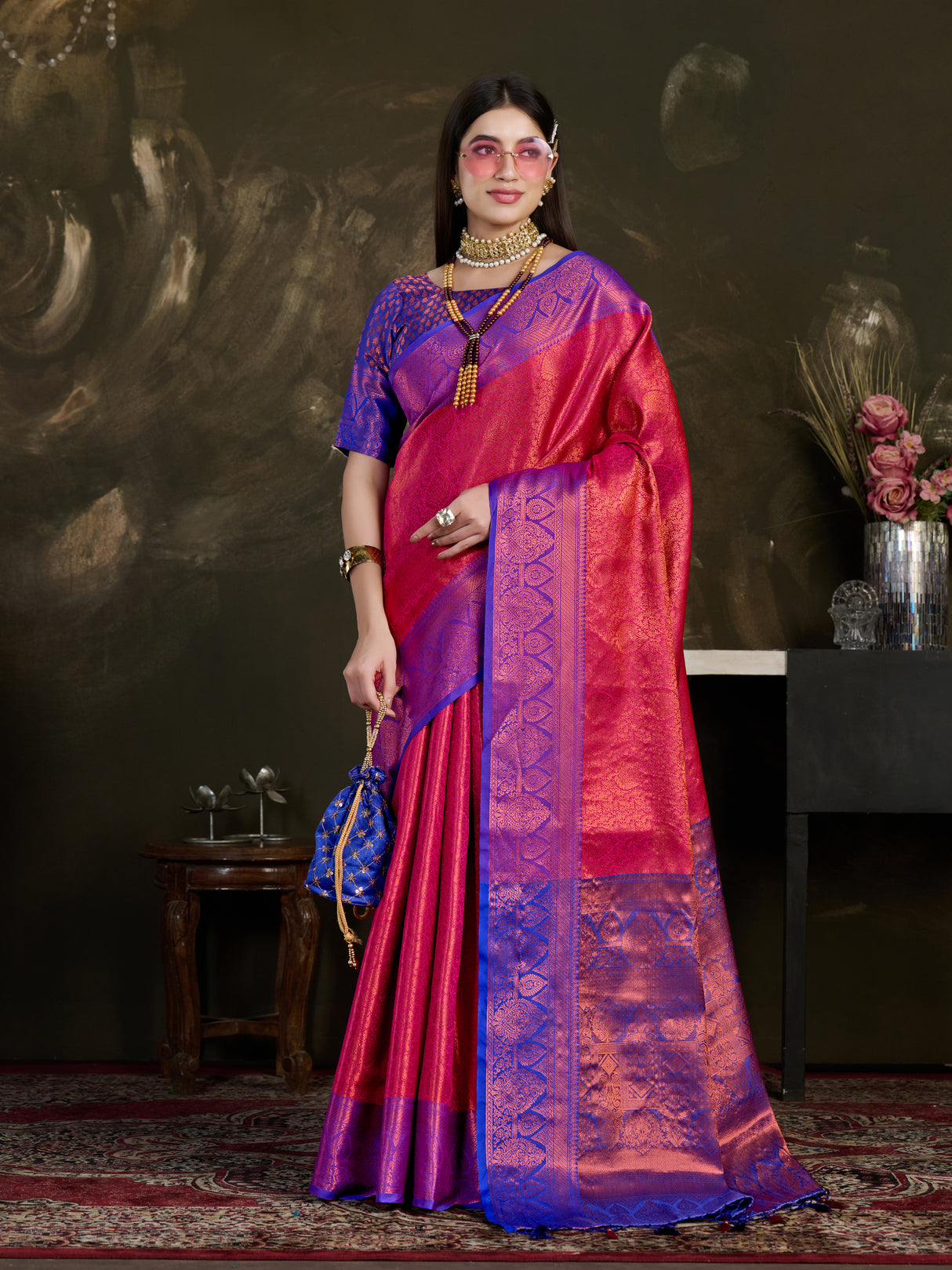 Mimosa Women's Woven Design Kanjivaram Art Silk Saree With Blouse Piece : SA0000915RN