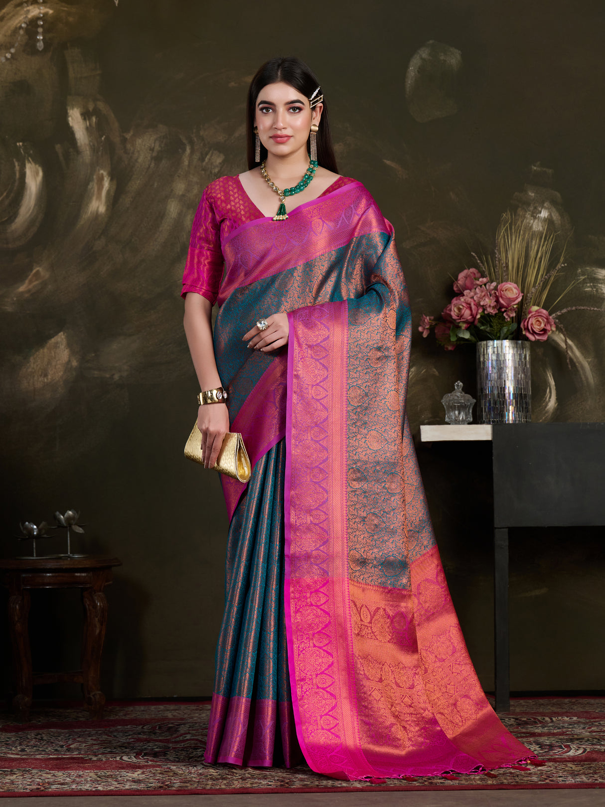 Mimosa Women's Woven Design Kanjivaram Art Silk Saree With Blouse Piece : SA0000915SF