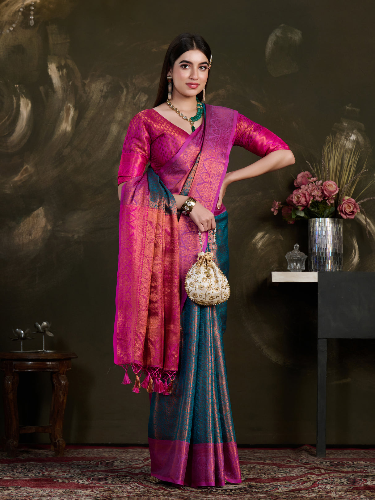 Mimosa Women's Woven Design Kanjivaram Art Silk Saree With Blouse Piece : SA0000915SF