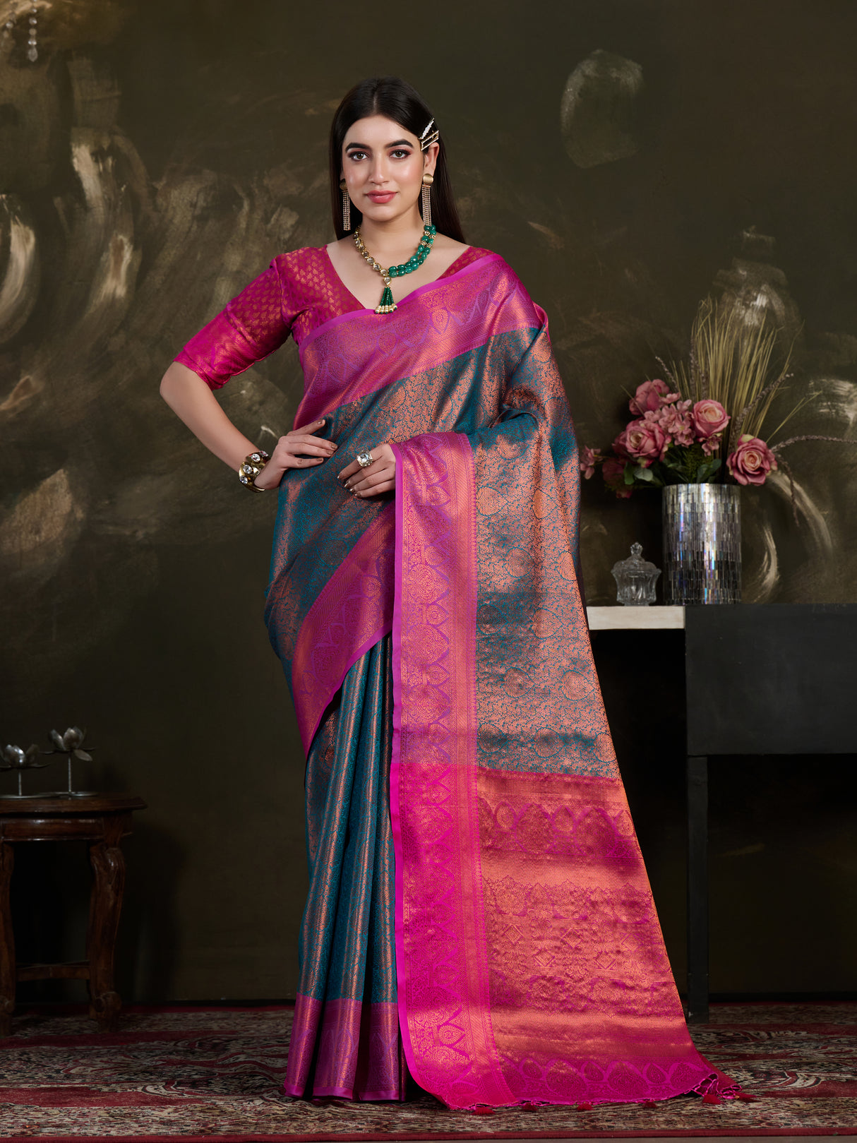 Mimosa Women's Woven Design Kanjivaram Art Silk Saree With Blouse Piece : SA0000915SF