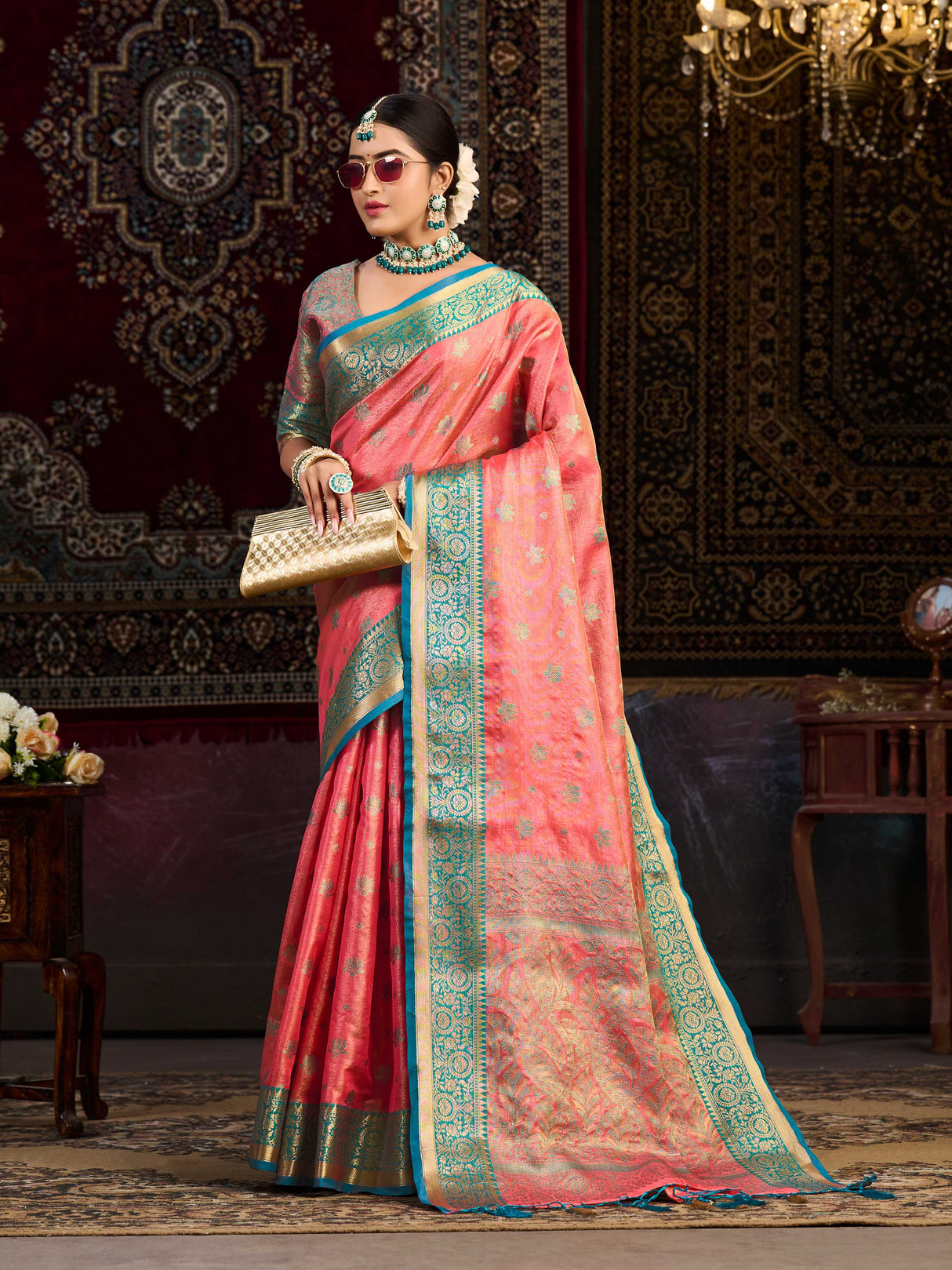 Mimosa Women's Woven Design Kanjivaram Art Silk Saree With Blouse Piece : SA0000942ST