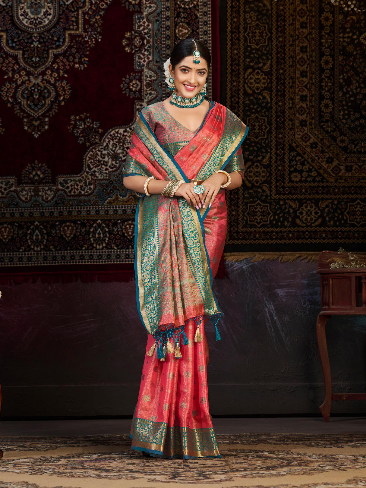 Mimosa Women's Woven Design Kanjivaram Art Silk Saree With Blouse Piece : SA0000942ST