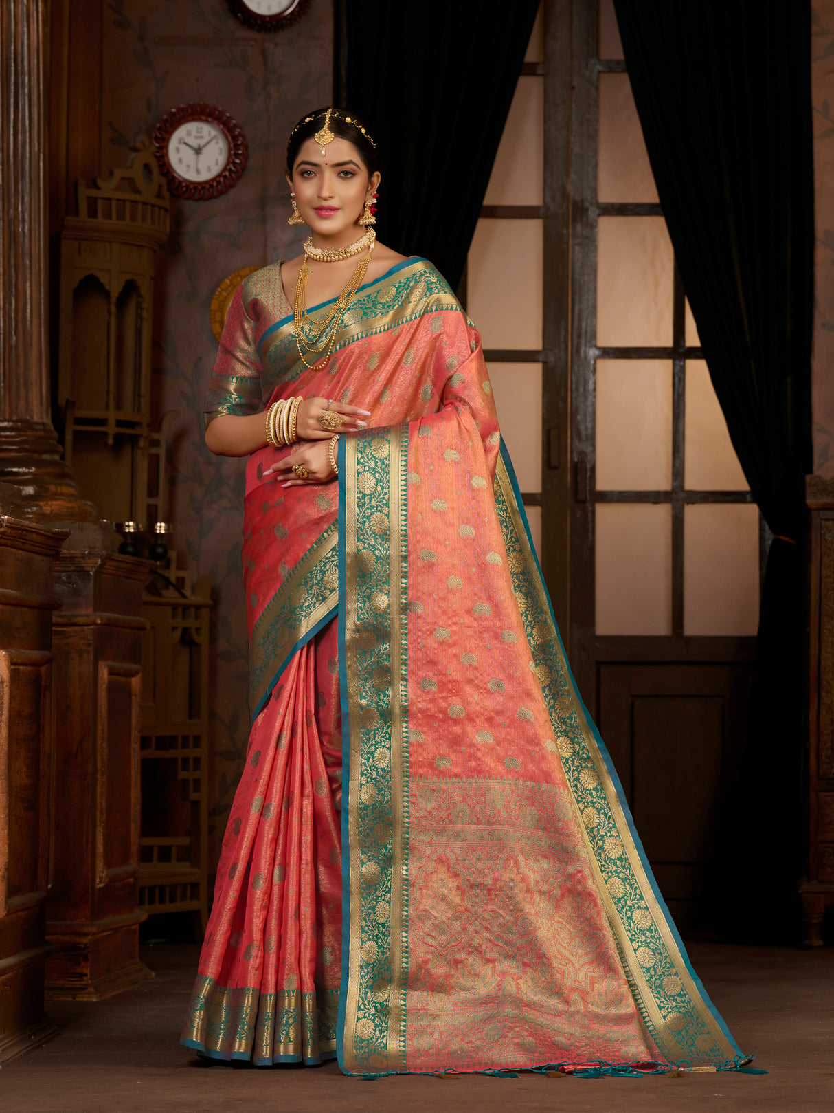 Mimosa Women's Woven Design Kanjivaram Art Silk Saree With Blouse Piece : SA0000943GJ