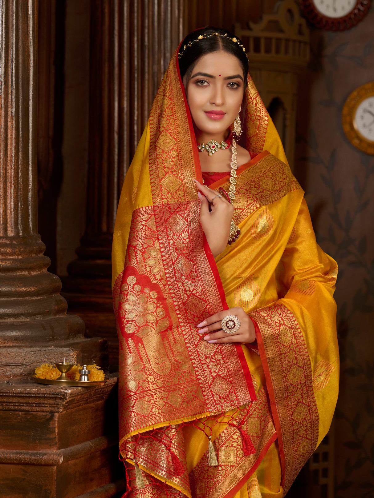 Mimosa Women's Woven Design Kanjivaram Art Silk Saree With Blouse Piece : SA0000944GD