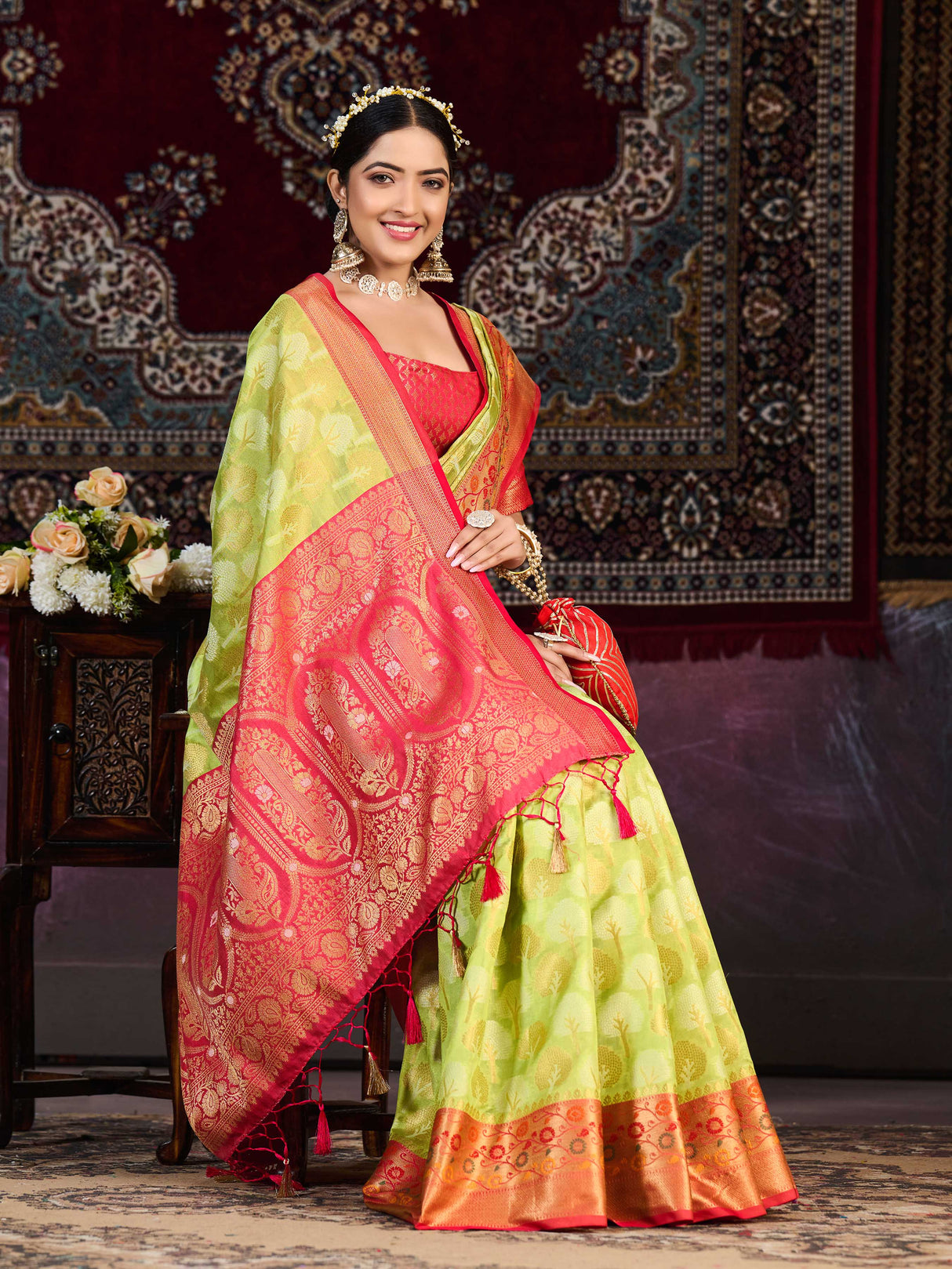 Mimosa Women's Woven Design Banarasi Art Silk Saree With Blouse Piece : SA0000945OL