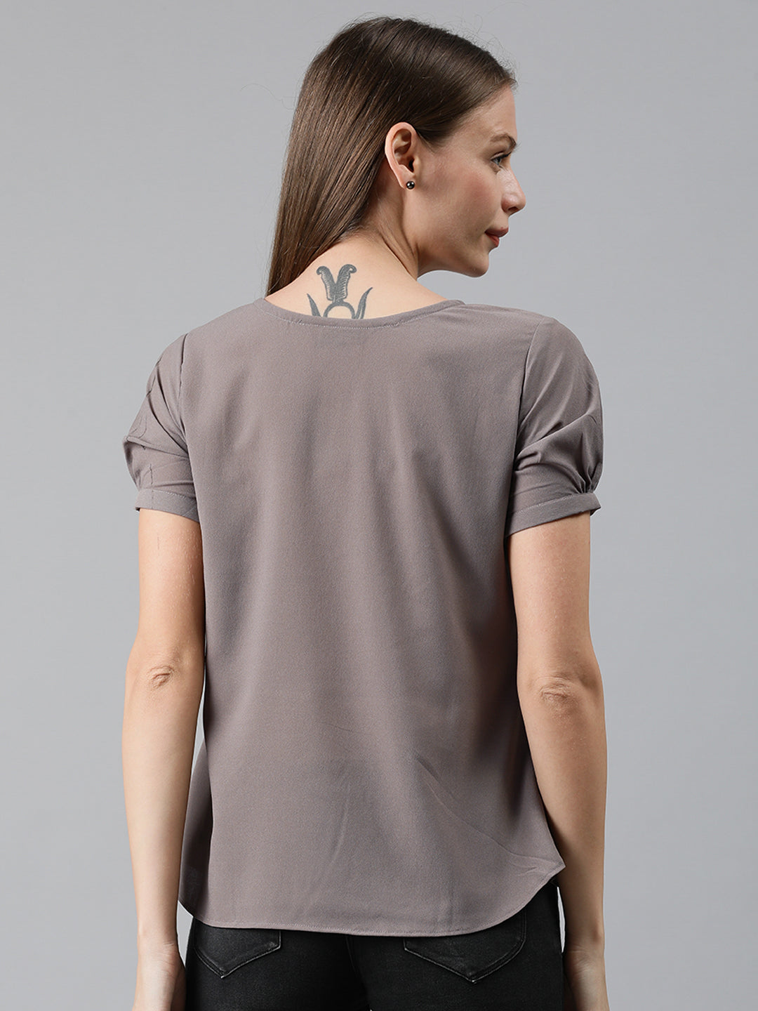 Mimosa Women Grey Solid A-Line Top With Tie-Ups