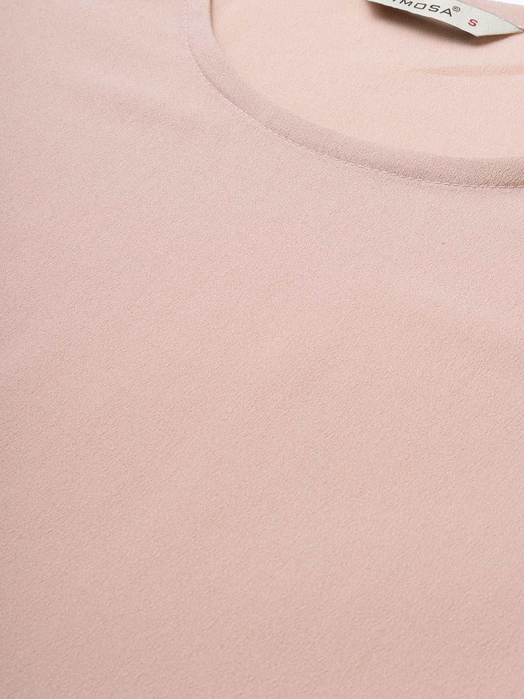 Mimosa Women Peach-Coloured Solid Ruffles A-Line Top with Slit Sleeves