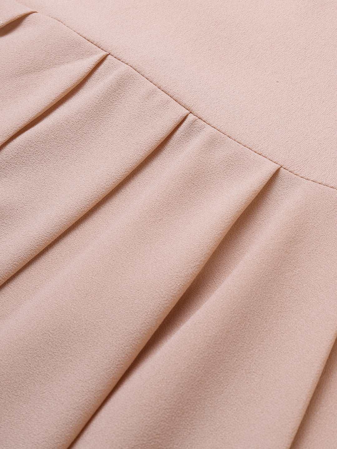 Mimosa Women Peach-Coloured Solid Ruffles A-Line Top with Slit Sleeves