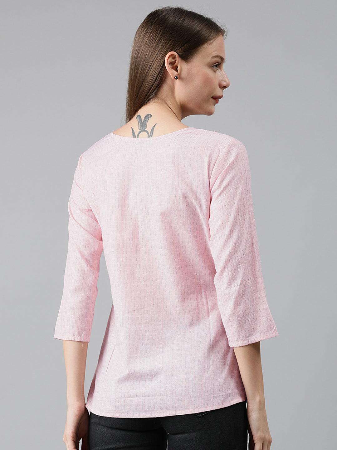 Mimosa Women Pink & Black Striped Top with Pleats & Tie-Ups