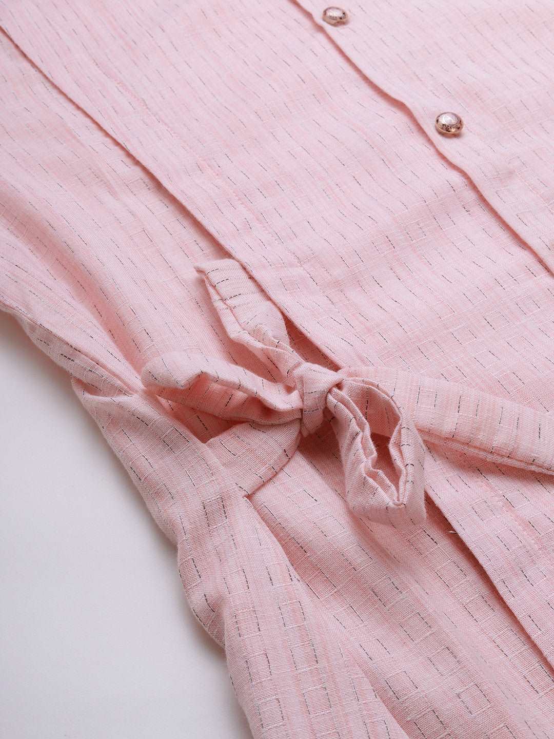 Mimosa Women Pink & Black Striped Top with Pleats & Tie-Ups