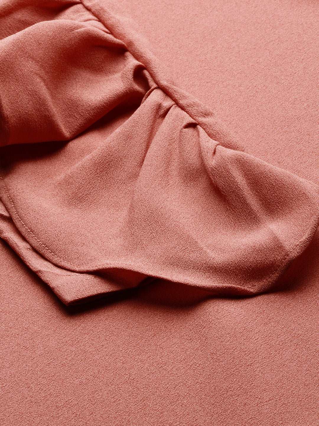 Mimosa women Coral Pink Solid Ruffled Sleeves Top