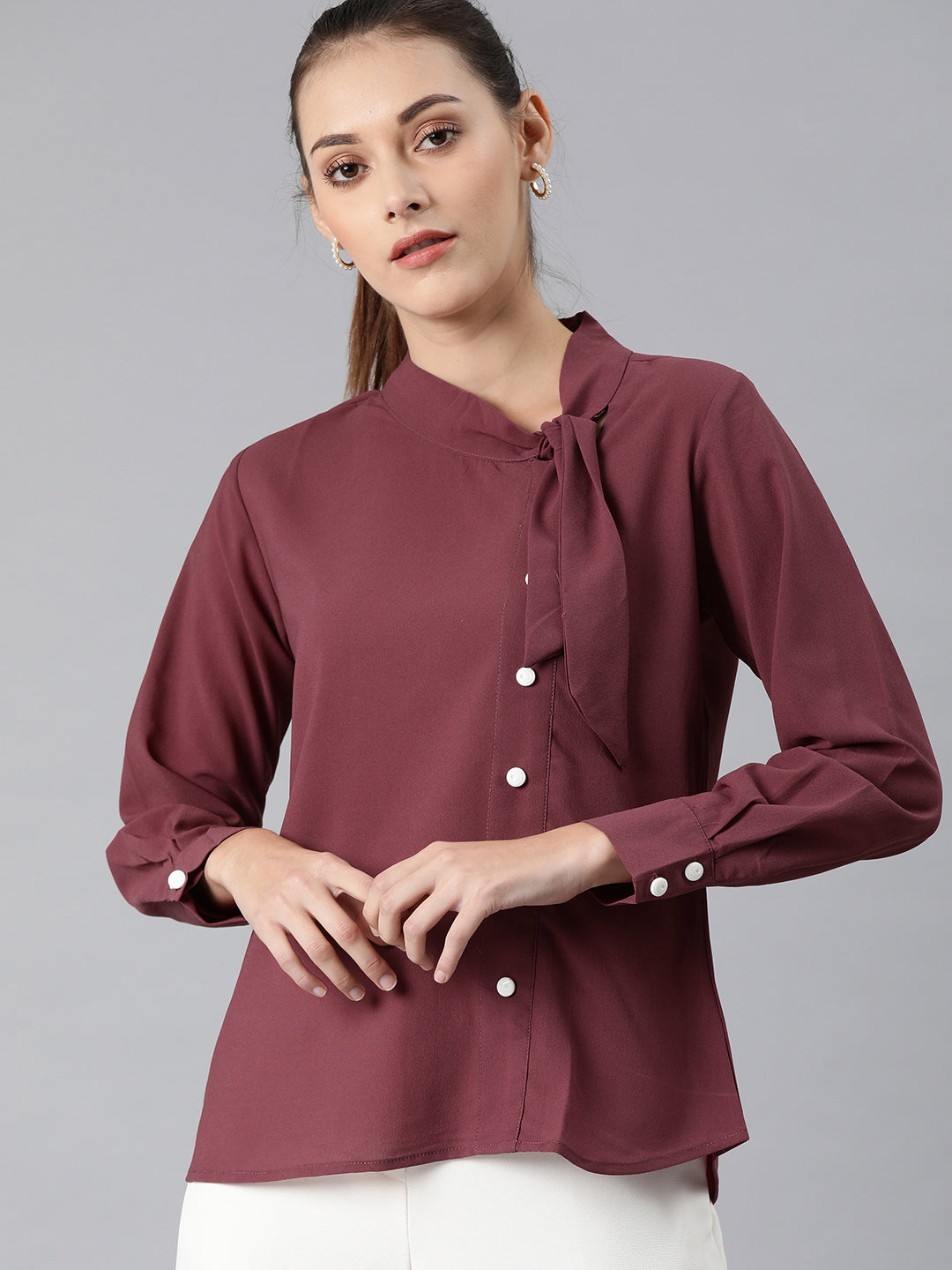 Mimosa women Maroon Solid Shirt Top